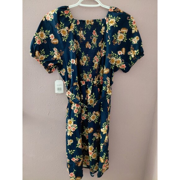Zac Kids Girls Midnight Blue Floral Short Sleeve Smocked Dress Size 18(XXL) NWT - Picture 9 of 14